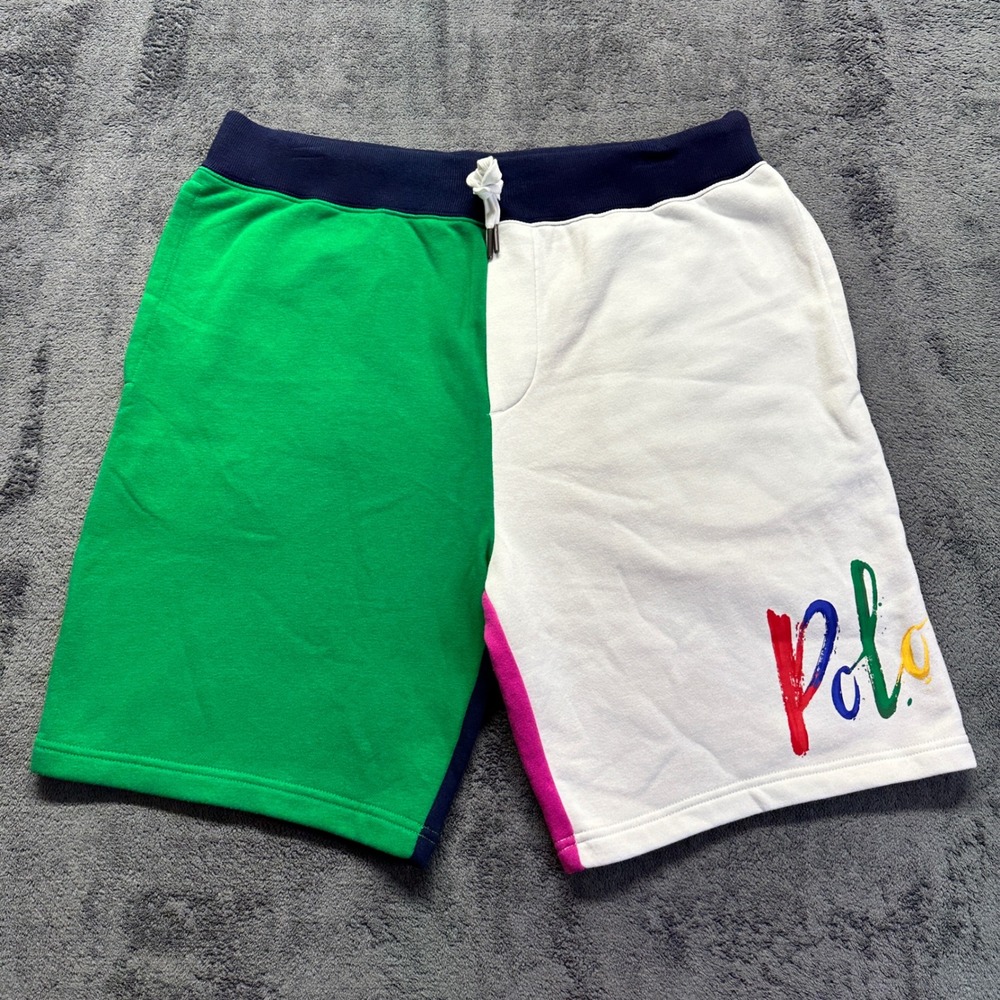 Polo Ralph Lauren Fleece Shorts Mens Large Multi Colorblock Painterly Logo PRL
